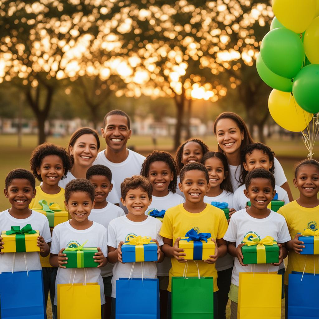 Crianças felizes em uma entrega comunitária de presentes organizada pela Por Um Sorriso